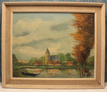 Charger l'image dans la galerie, "Village au bord d'un étang" huile sur toile