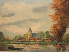 Charger l'image dans la galerie, "Village au bord d'un étang" huile sur toile