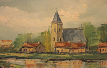 Charger l'image dans la galerie, "Village au bord d'un étang" huile sur toile