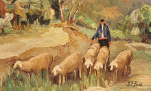 Load image into Gallery viewer, &quot;Berger et ses moutons&quot; huile sur toile signée JJ BEAT
