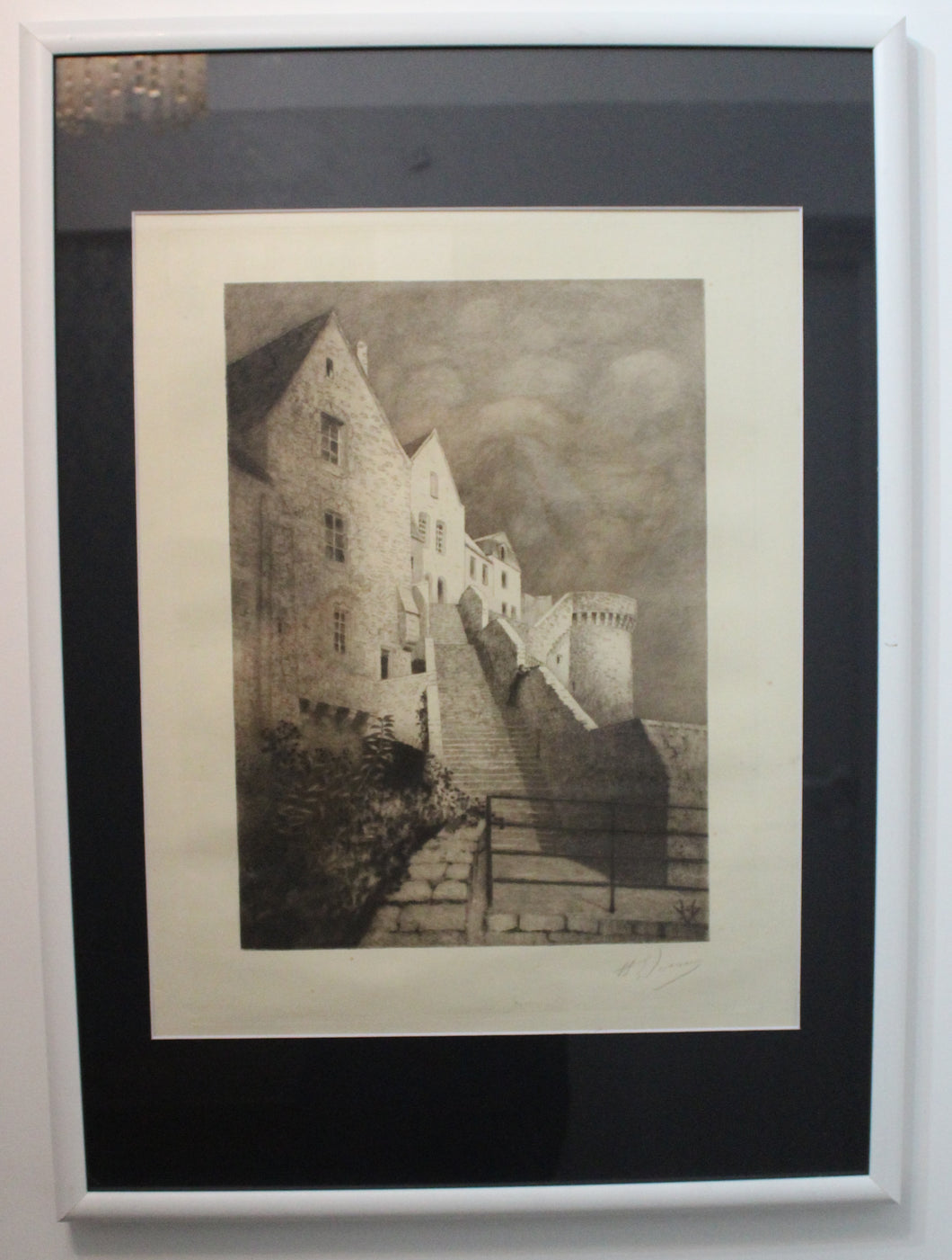Gravure des remparts et de la tour Nord du Mont Saint-Michel part Henri Léon VOISIN