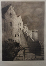 Carregar imagem no visualizador da galeria, Gravure des remparts et de la tour Nord du Mont Saint-Michel part Henri Léon VOISIN

