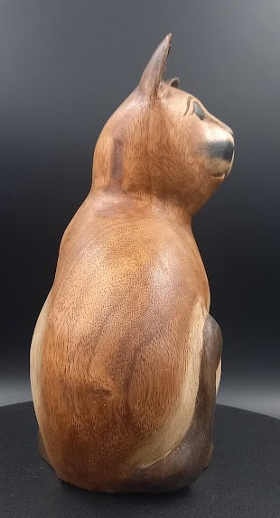 Chat Assis En Bois D'hibiscus – Sculpture Main, Commerce équitable, Indonésie