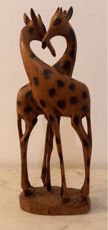 Sculpture en bois duo de girafes africaines