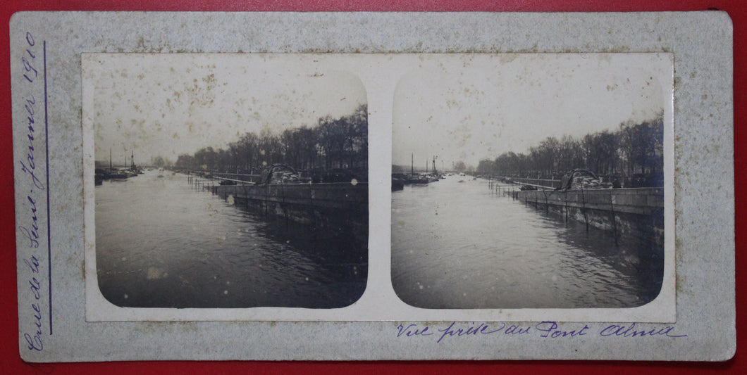 Photos stéréographies, de la Grande Crue de 1910 à Paris. (pont de l'Alma)