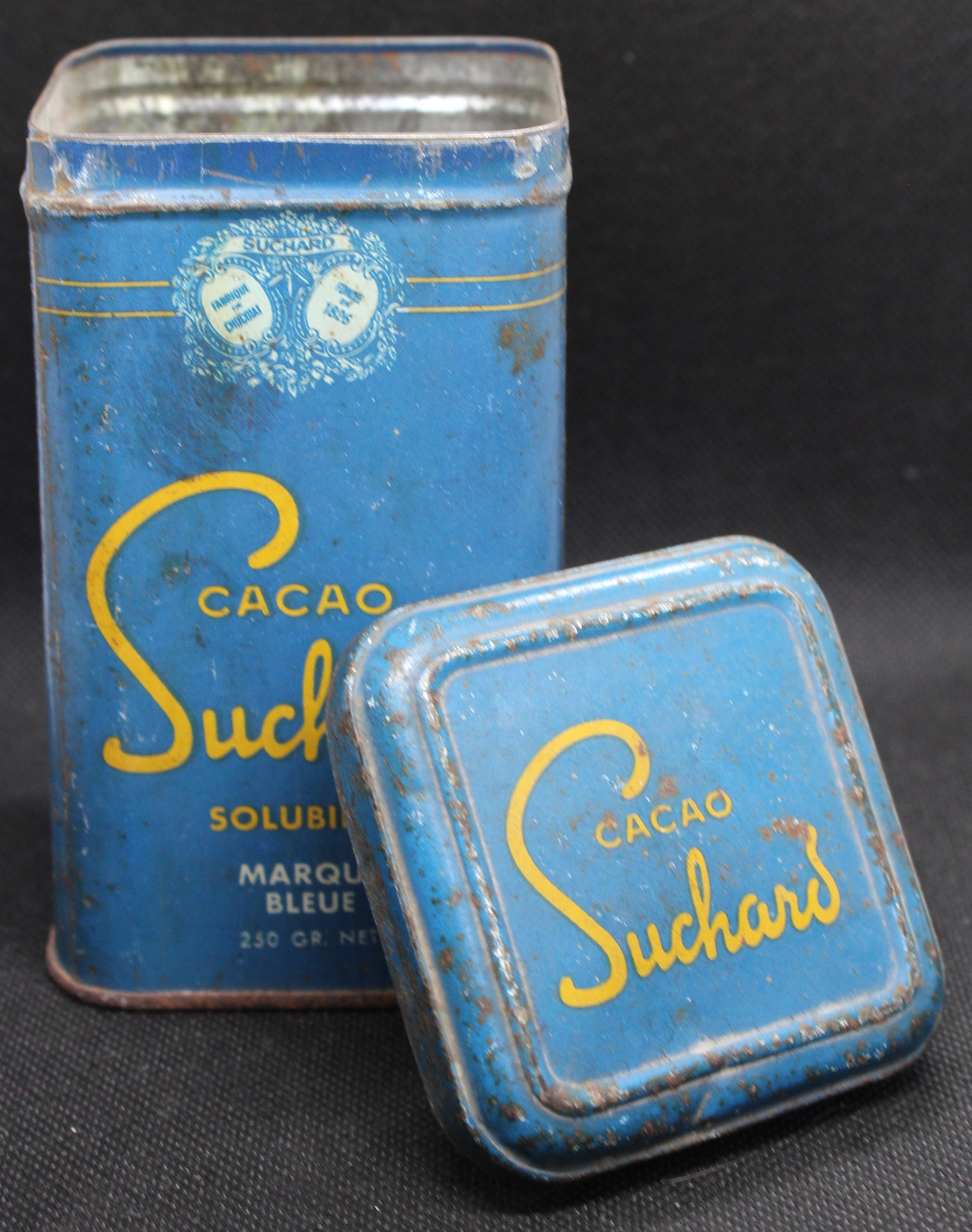 7 Boites vintage Suchard Chocolat Cacao Suchard en plastique jaune