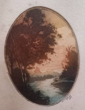 Cargar imagen en el visor de la galería, &quot;Bord de rivière&quot; eau forte miniature en couleur
