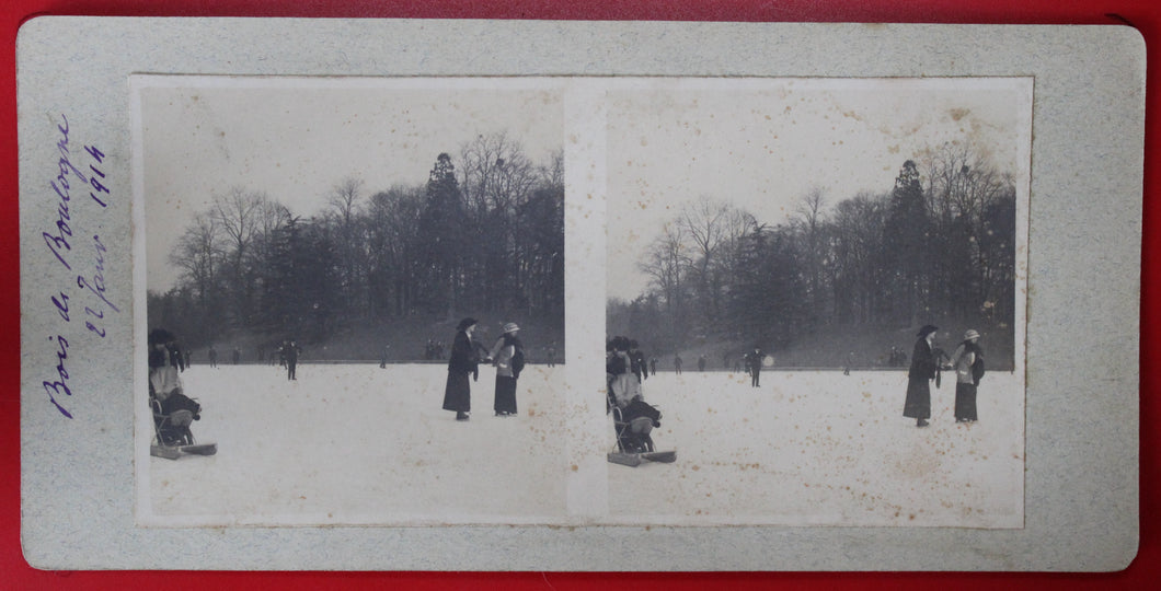 Patinage au bois de Boulogne janvier 1914, photos stéréographies.